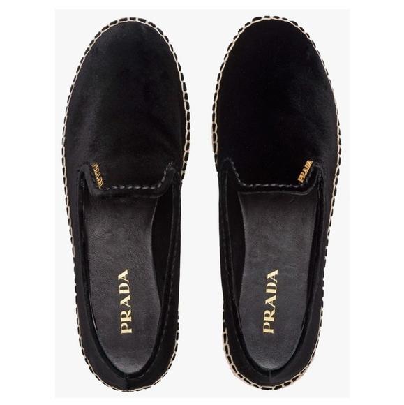 Prada Shoes - Prada Velvet Loafer Espadrille Black